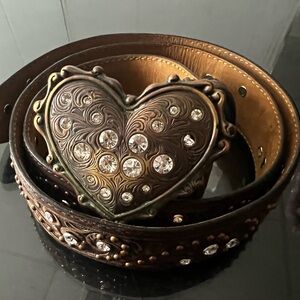 Justin boots Brown Belt with Heart Buckle and Rhinestones